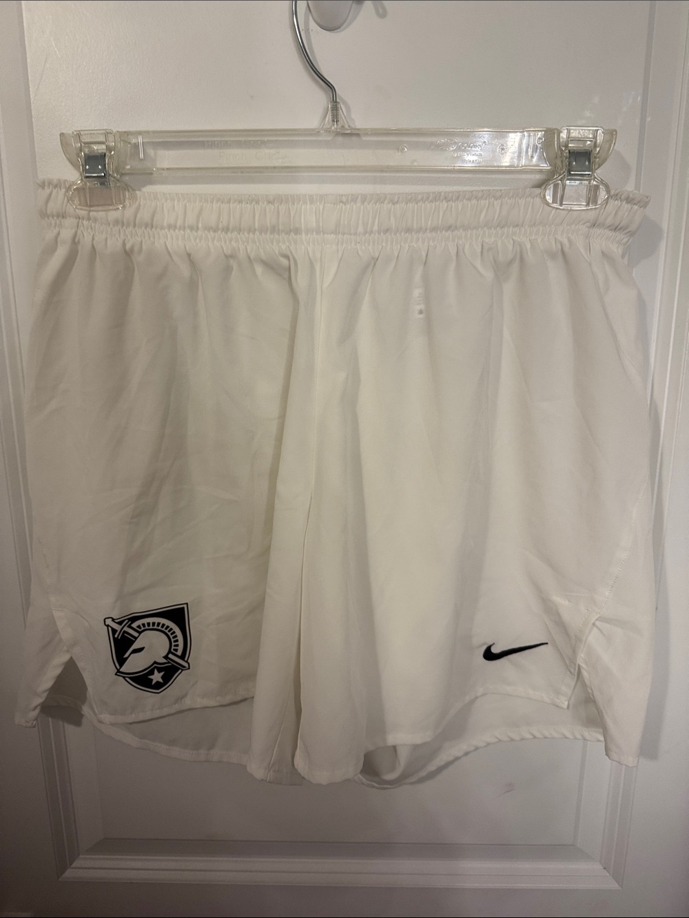 Nike White Women's Athletic Shorts with Black Swoosh and Team Crest
